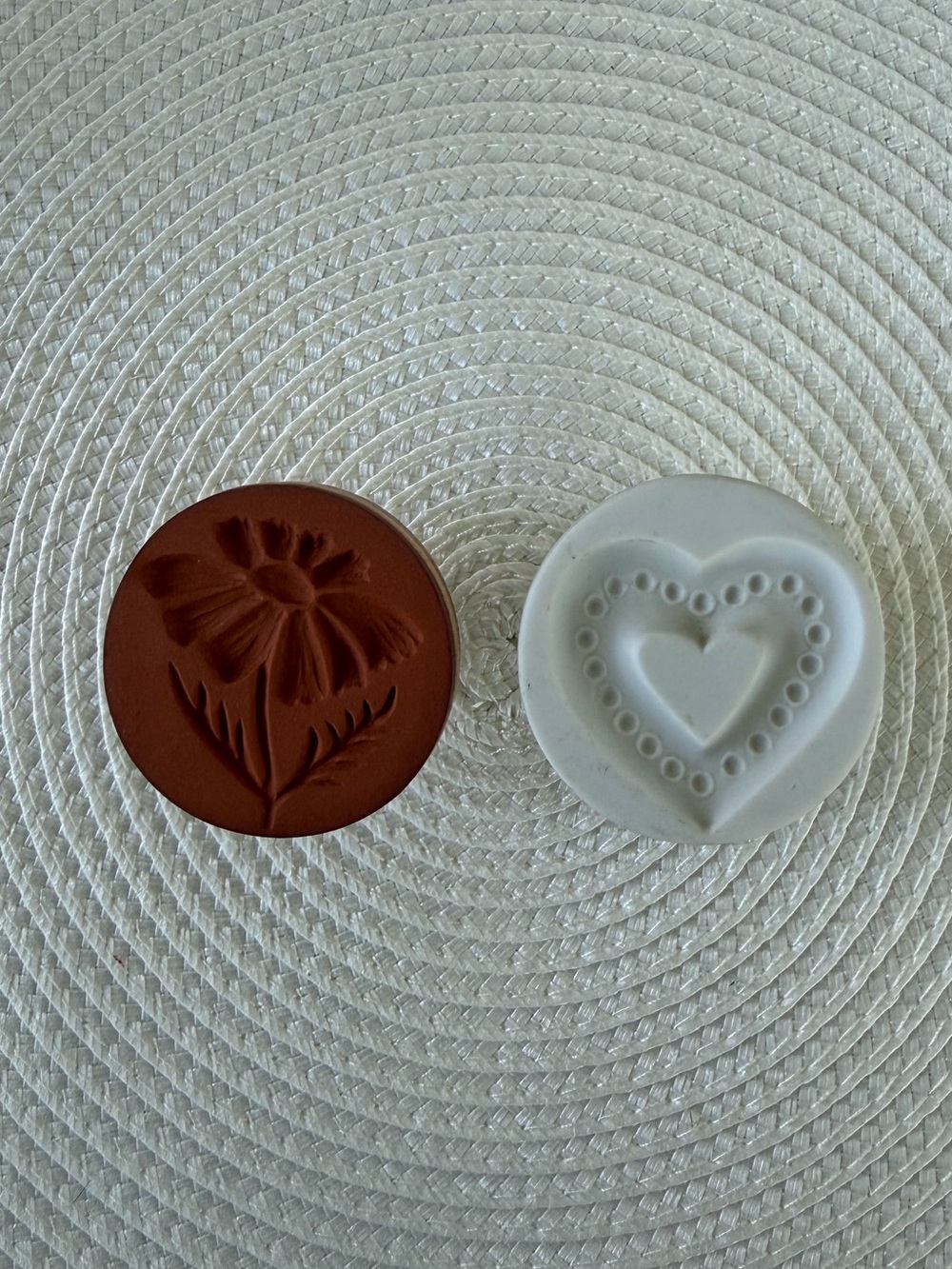 Fox Run Porcelain Heart & Ceramic Flower Cookie Stamps | Set of Two